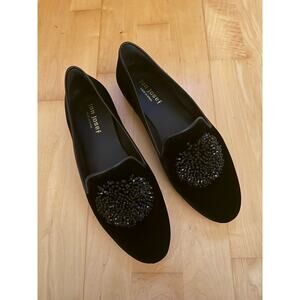 Jon Josef Black Pom Pom Velvet Loafers Flats 8.5 WORN ONCE